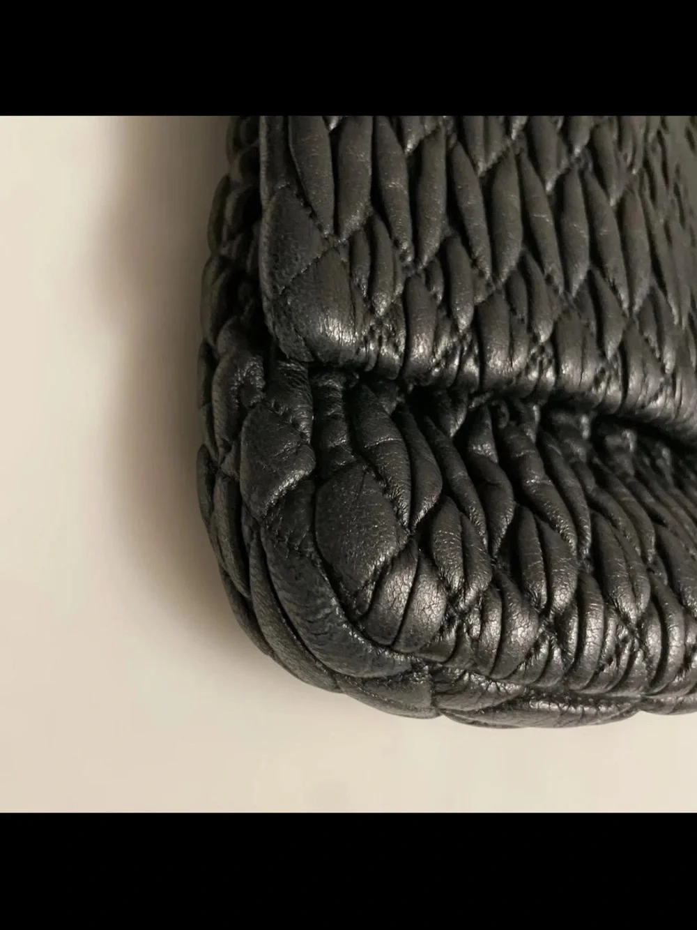 Miu Miu Black Quilted Leather Shoulder Bag with Crystal-Strap
